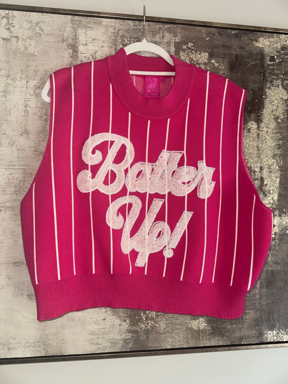 EUC! Queen of Sparkle  ⚾️Sleeveless Knit Baseball "Batter Up'" Applique
